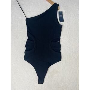 NWT Abercrombie & Fitch Black Ribbed One Shoulder Cutout Bodysuit XXS Night Out